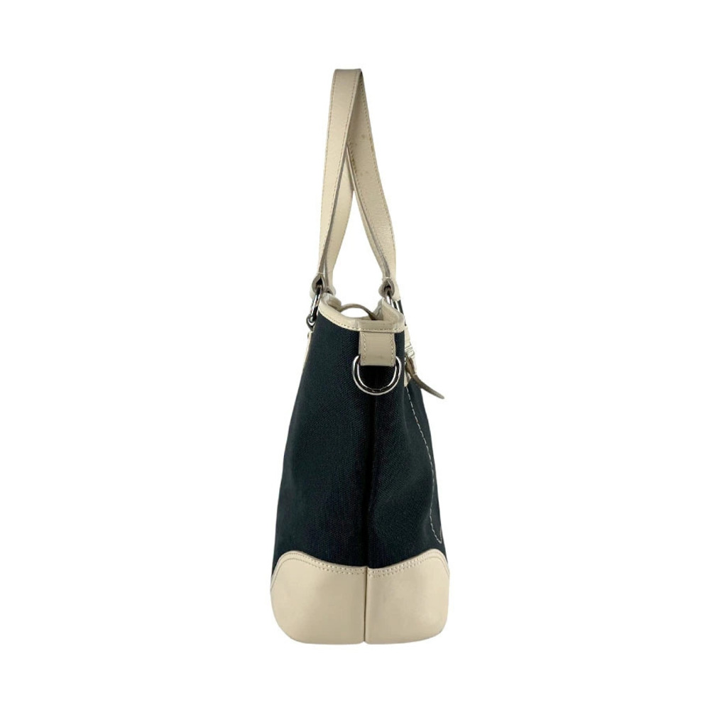 Burberry Navy canvas leather silver bag beige shoulder Blue Silver Tan
